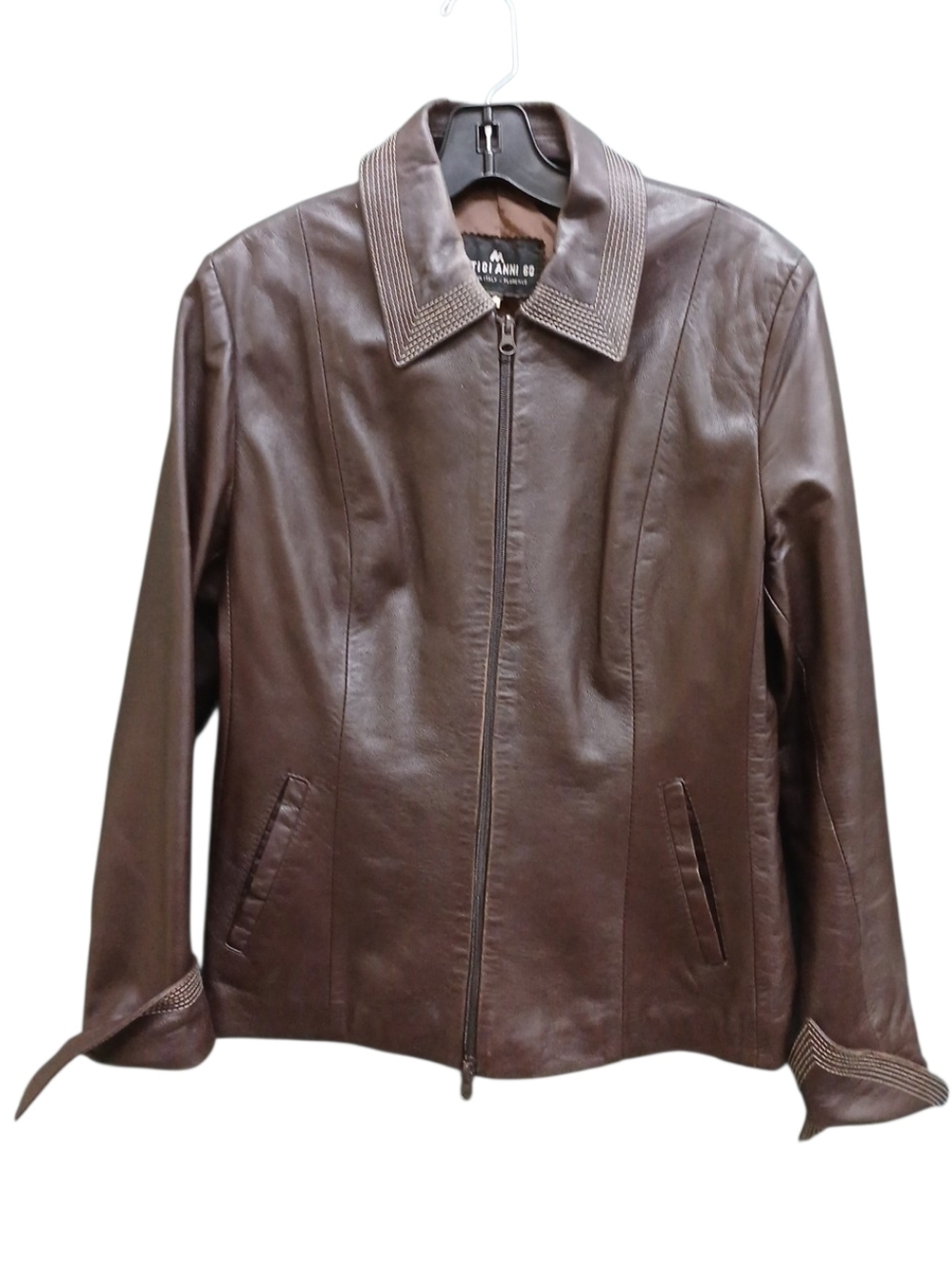 Mitici Anni 60 Vintage Brown Leather Zip-Front Jacket Made In Italy Size Large